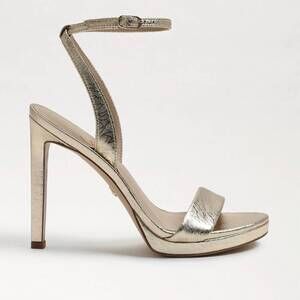 NEW SAM EDELMAN women's jade ankle strap heels in gold leaf leather
